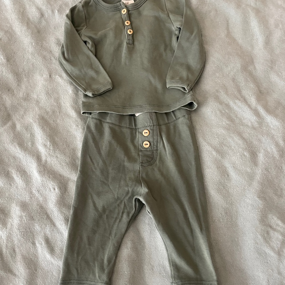H&M Olive Baby Outfit with Wooden Button